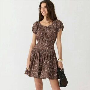 J. Crew Drop Waist Cotton Poplin Mini Dress in Mocha Floral